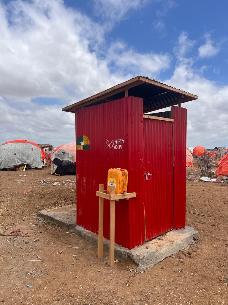 Completed latrine block with handwashing station